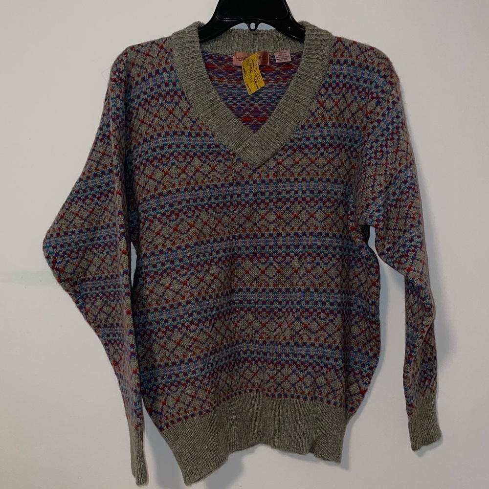 Henry Grethel Vintage Wool Multicolor V-Neck Sweater Size Large